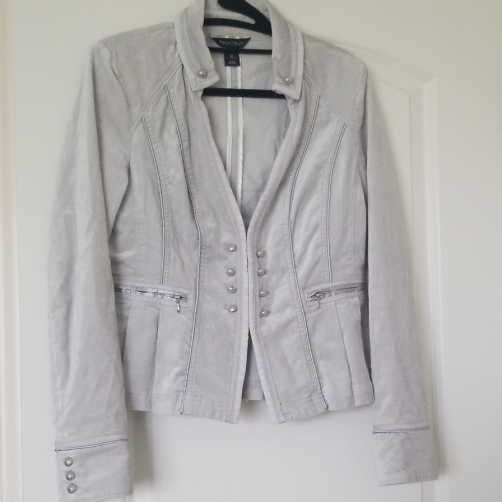 WHBM velvet jacket gray w silver buttons LS Sz 10
